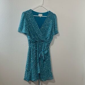 Jun & Ivy Blue/Aqua White Dotted Dress Size M Really Cute Used